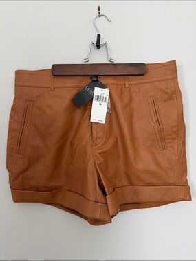 Lauren Ralph Lauren High-Waist Leather Shorts in Cognac
